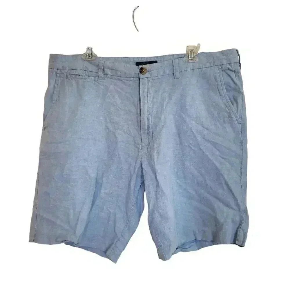 Broletto Men's Light Blue Linen/Cotton Flat Front Chino Shorts